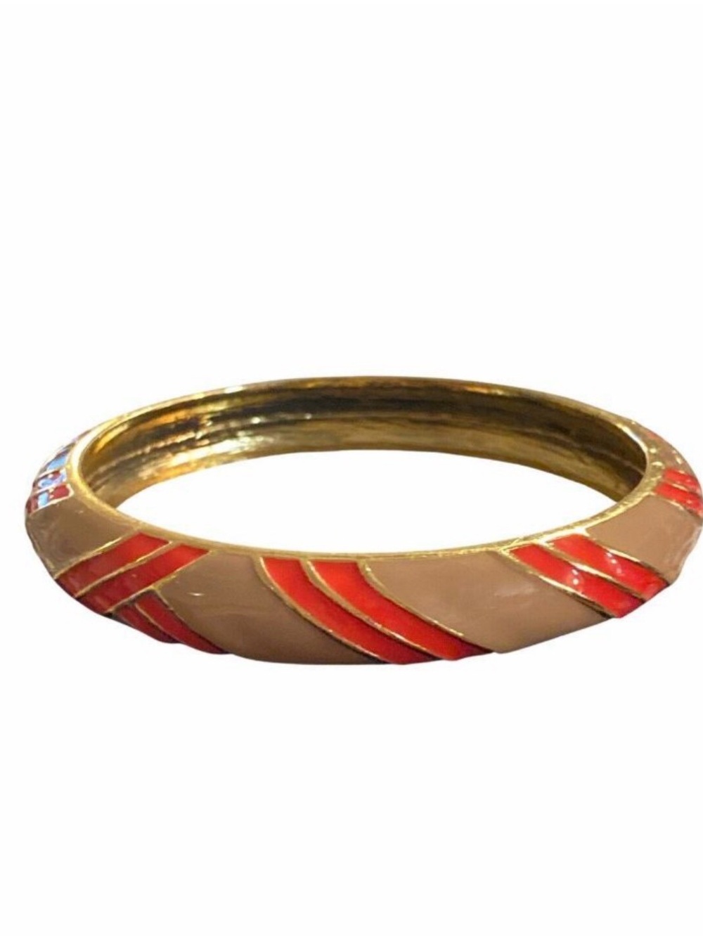 J. Crew Gold-Tone Bangle with Beige and Coral Stripe Enamel Accents